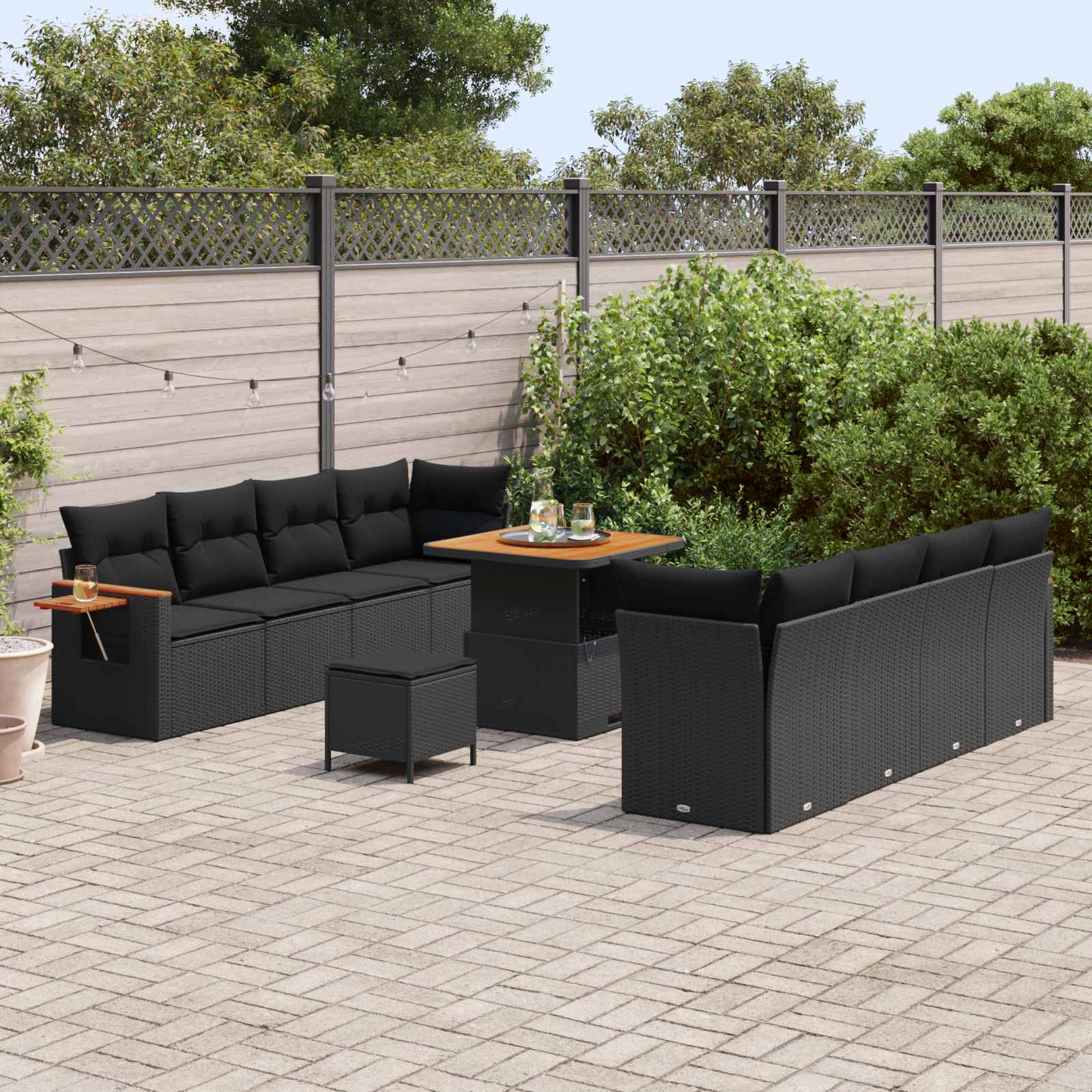 Tuinbankenset 12 st 10-Aantal zitplaatsen Zwart poly rattan
