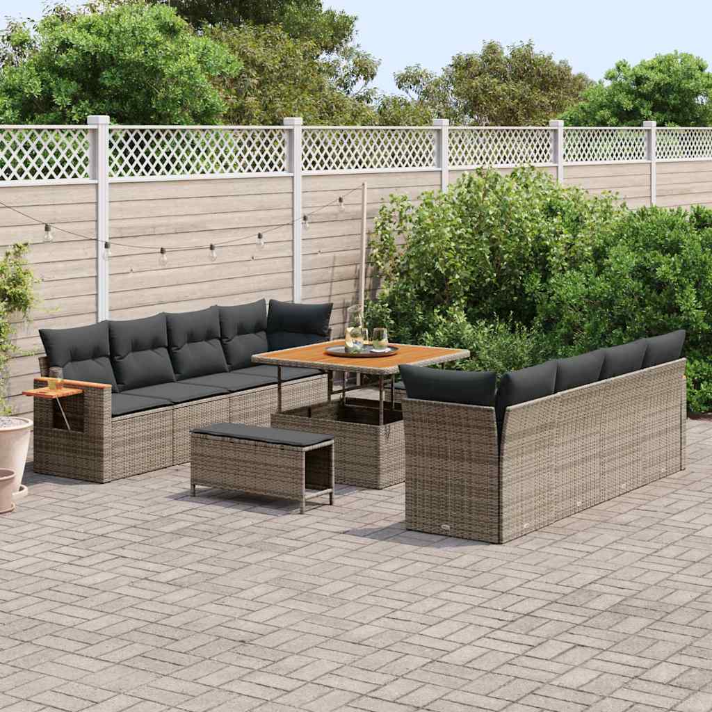 Tuinbankenset 12 st 12-Aantal zitplaatsen Grijs poly rattan