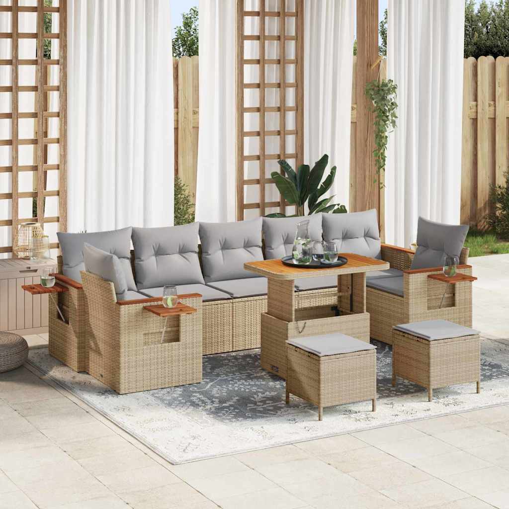 Tuinbankenset 13 st 9-Aantal zitplaatsen Beige en Licht Grijs