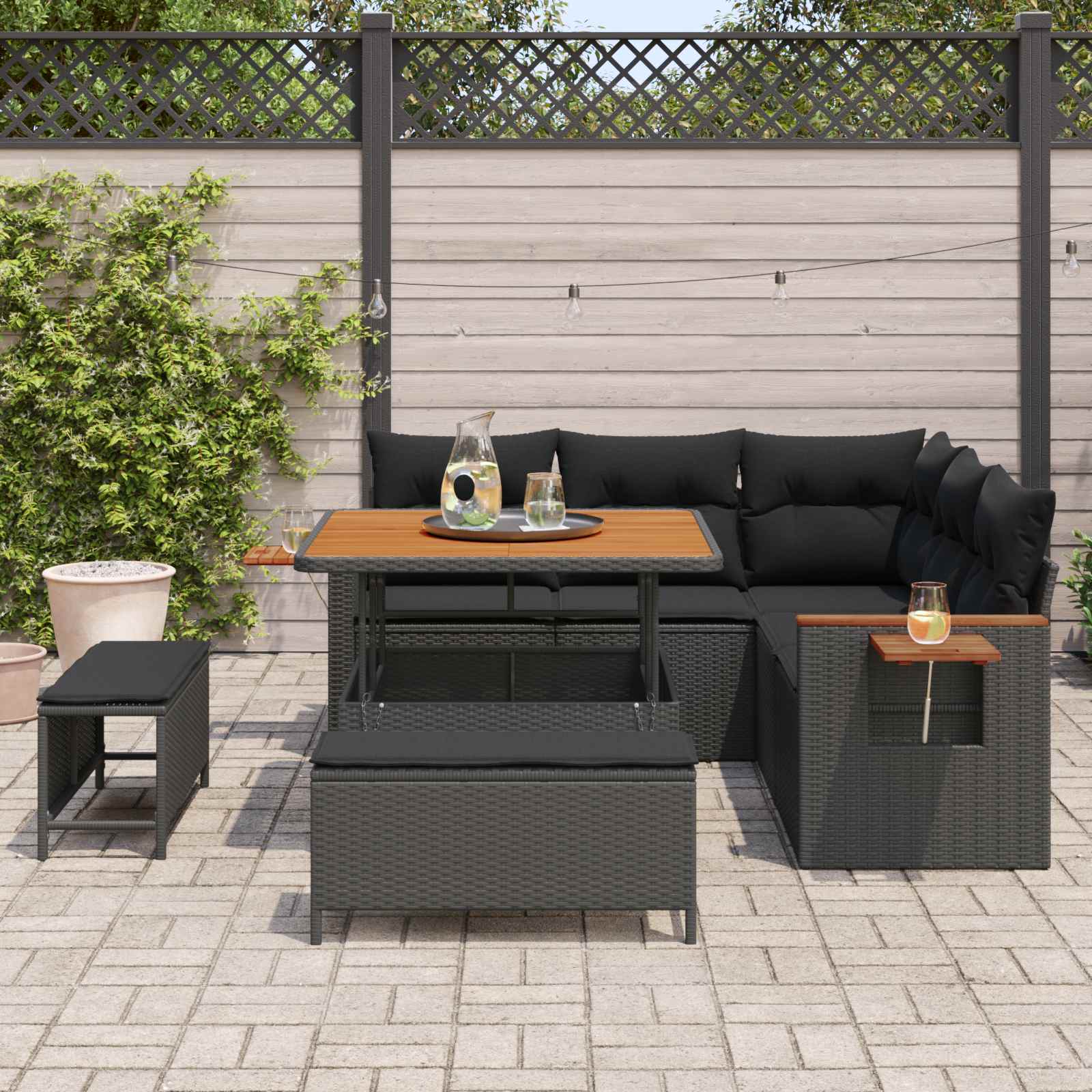 Tuinbankenset 9 st 8-Aantal zitplaatsen Zwart poly rattan
