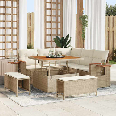 Tuinbankenset met kussen 9 pcs Beige en Crème poly rattan