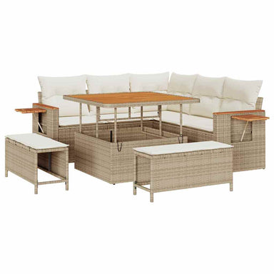 Tuinbankenset met kussen 9 pcs Beige en Crème poly rattan