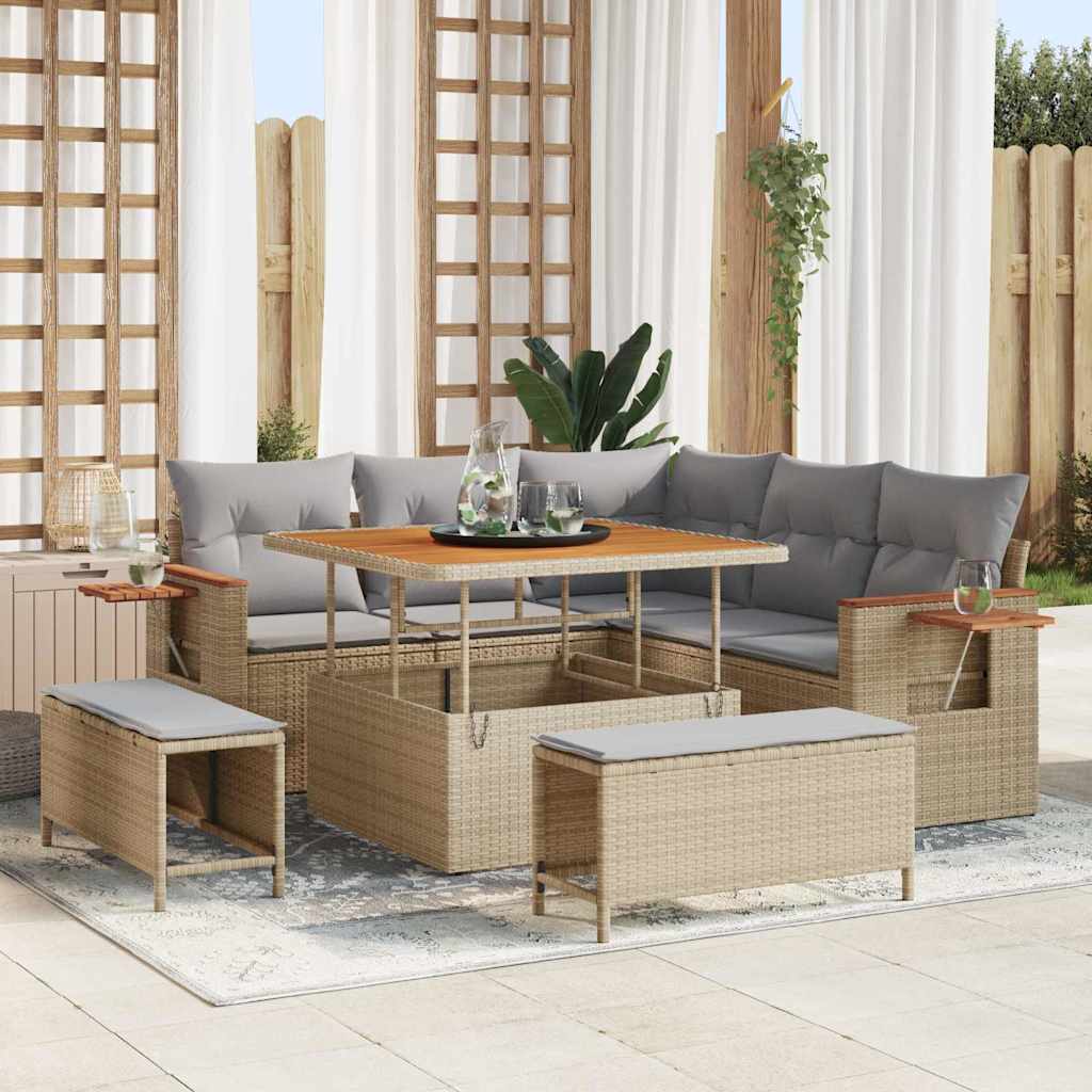 Tuinbankenset 9 st 8-Aantal zitplaatsen Beige en Licht Grijs