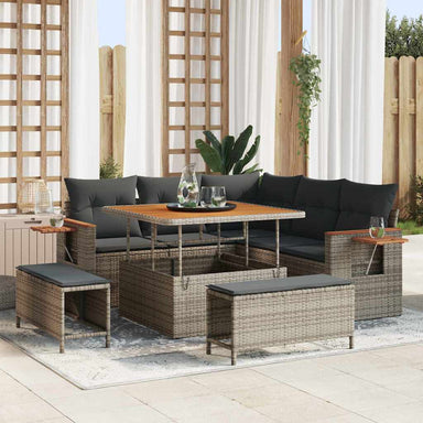 Tuinbankenset 9 st 8-Aantal zitplaatsen Grijs poly rattan