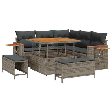 Tuinbankenset 9 st 8-Aantal zitplaatsen Grijs poly rattan