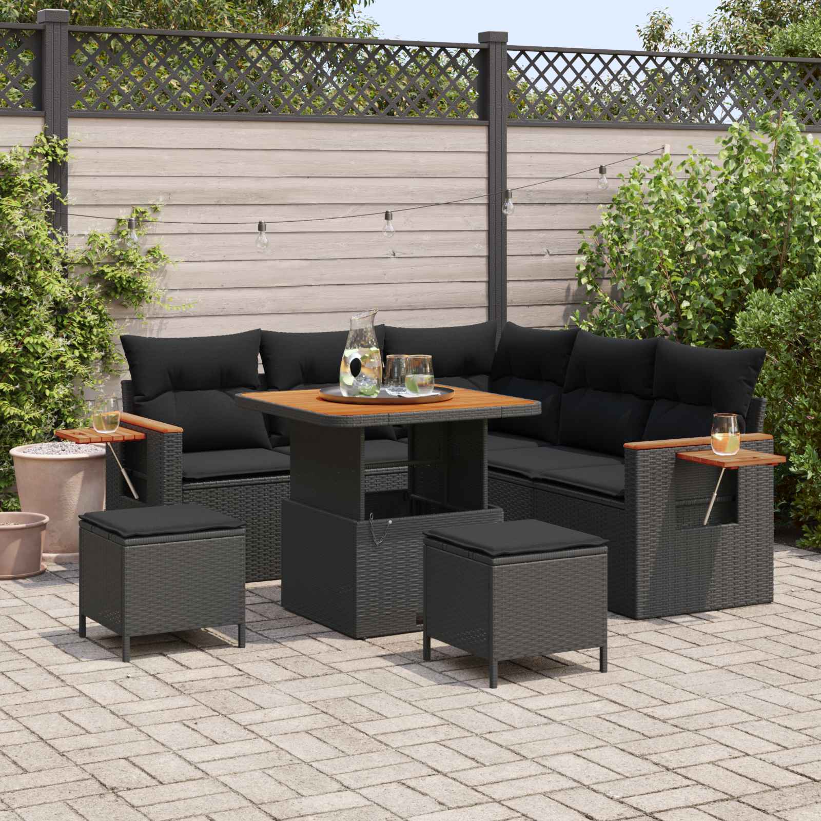 Tuinbankenset 9 st 8-Aantal zitplaatsen Zwart poly rattan