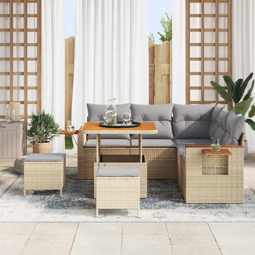 Tuinbankenset 9 st 8-Aantal zitplaatsen Beige en Licht Grijs