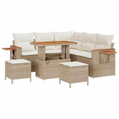 Tuinbankenset met kussen 9 pcs Beige en Crème poly rattan