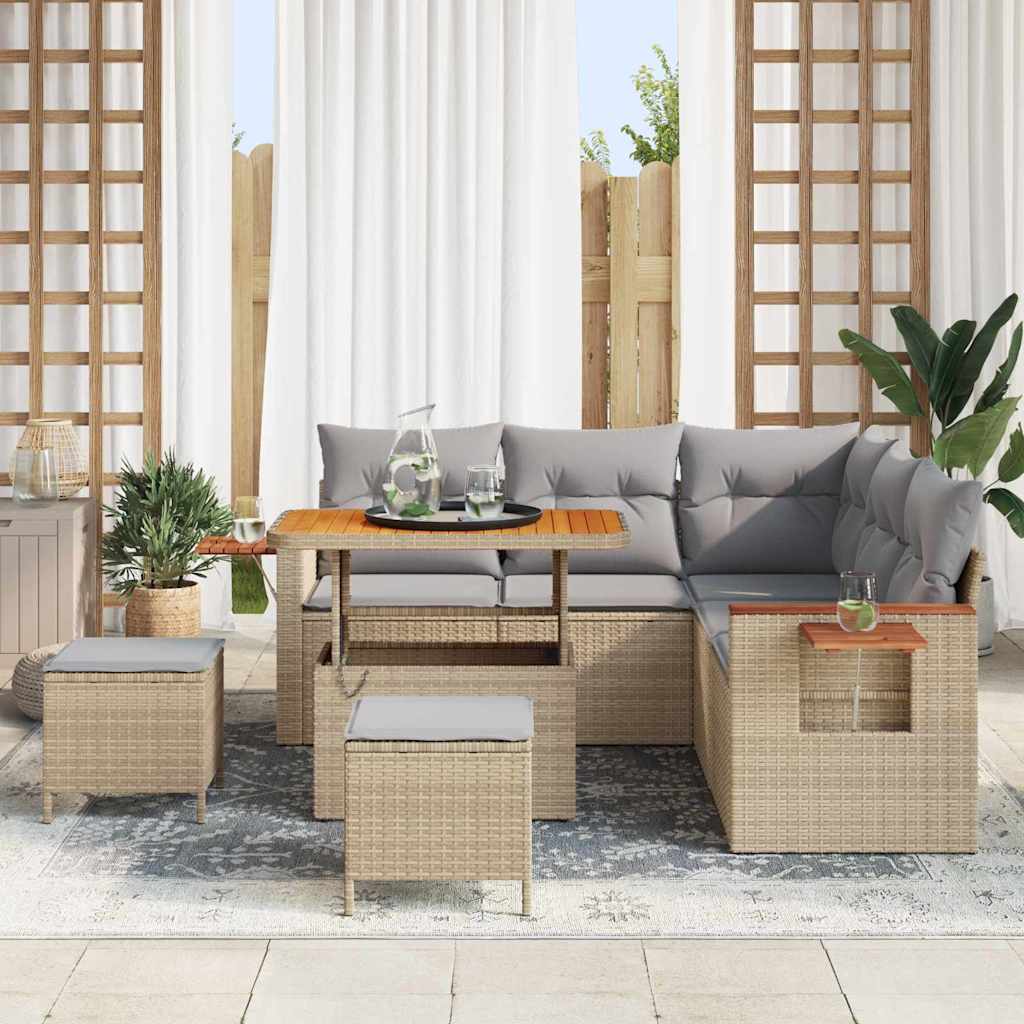 Tuinbankenset 9 st 8-Aantal zitplaatsen Beige en Licht Grijs