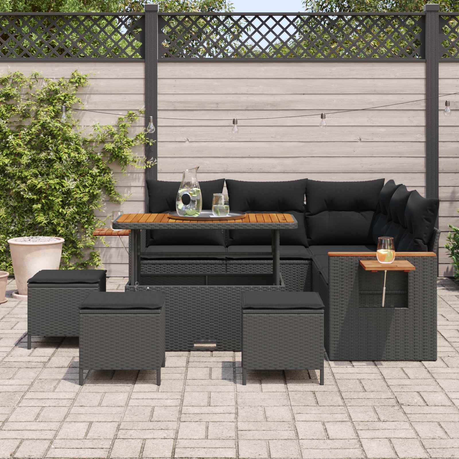 Tuinbankenset 10 st 9-Aantal zitplaatsen Zwart poly rattan