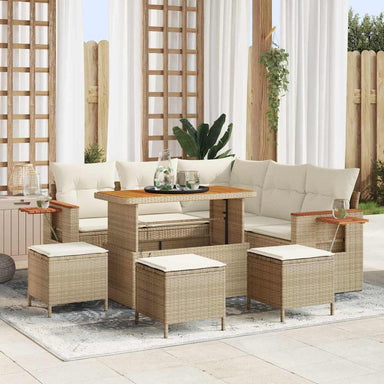 Tuinbankenset met kussen 10 pcs Beige en Crème poly rattan