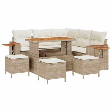 Tuinbankenset met kussen 10 pcs Beige en Crème poly rattan