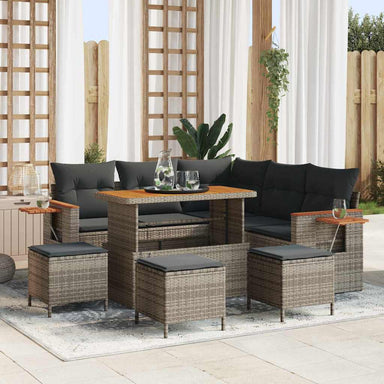 Tuinbankenset 10 st 9-Aantal zitplaatsen Grijs poly rattan
