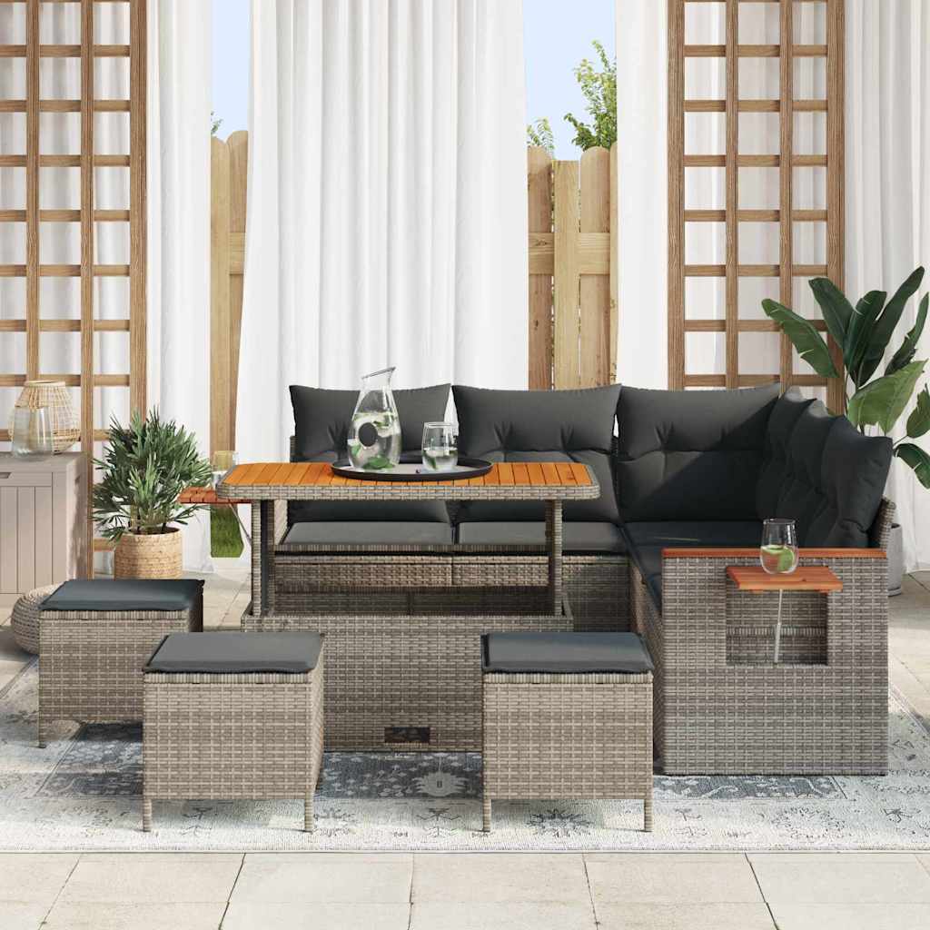 Tuinbankenset 10 st 9-Aantal zitplaatsen Grijs poly rattan