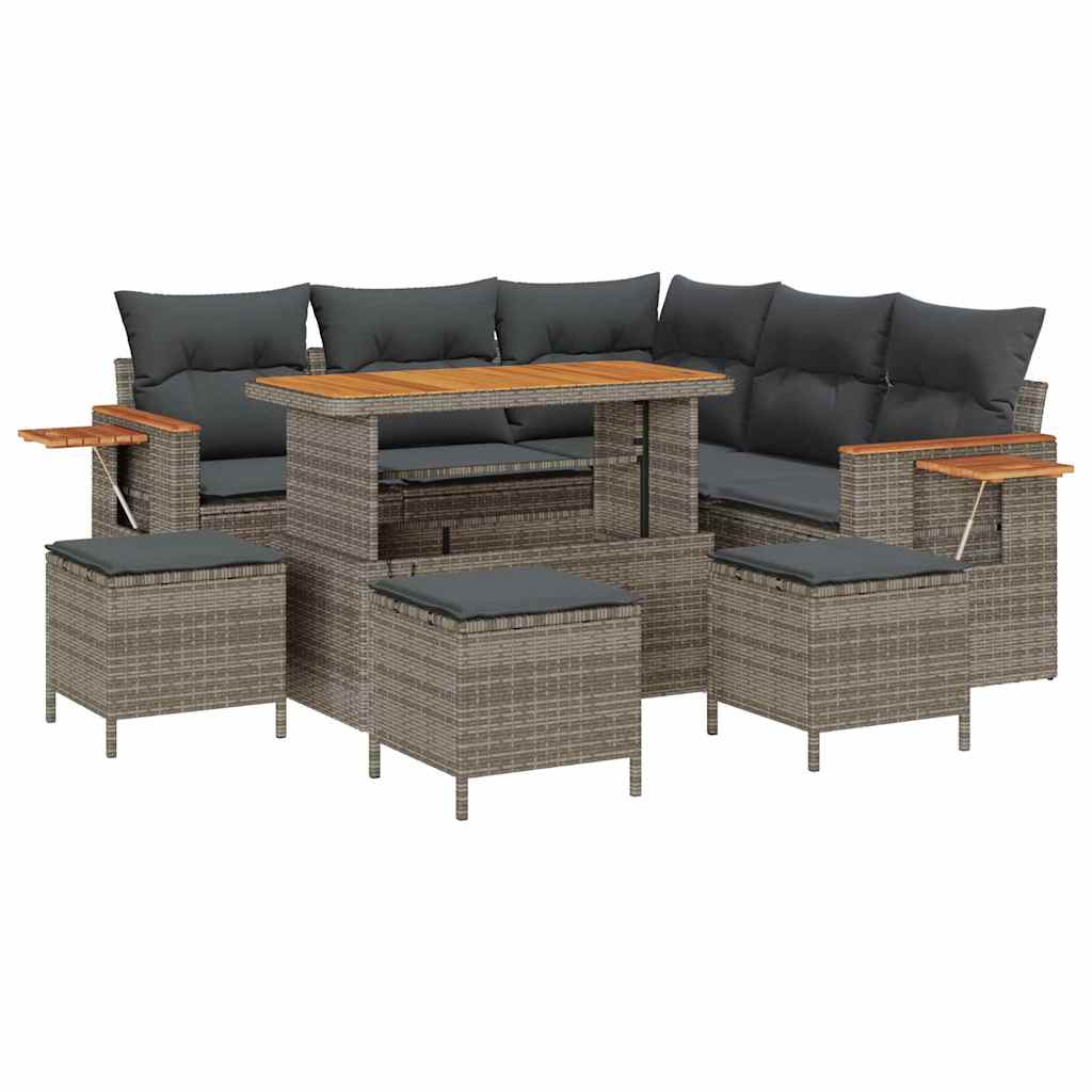 Tuinbankenset 10 st 9-Aantal zitplaatsen Grijs poly rattan