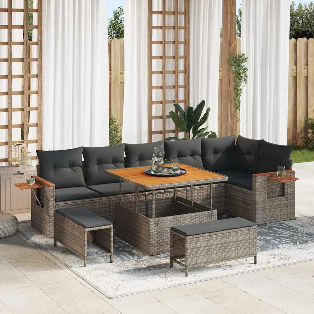 Tuinbankenset 11 st 9-Aantal zitplaatsen Grijs poly rattan