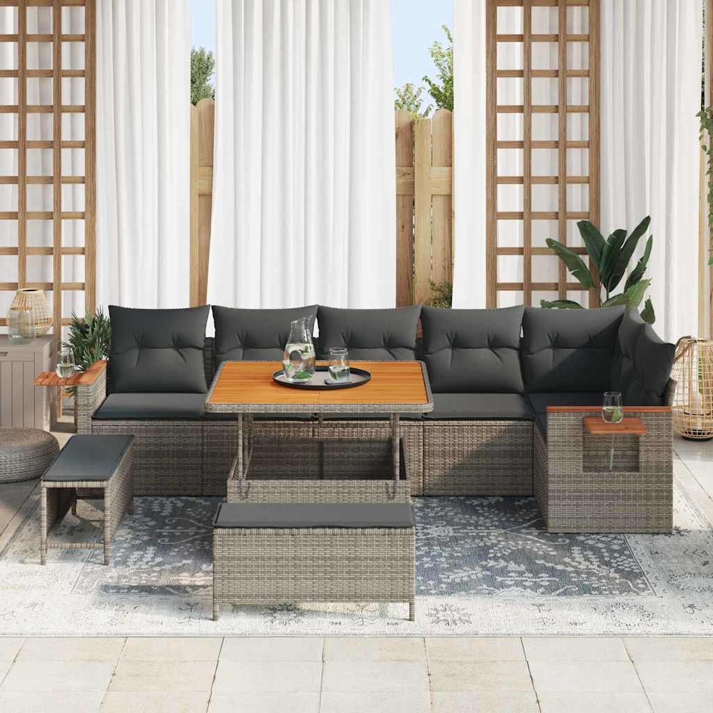 Tuinbankenset 11 st 9-Aantal zitplaatsen Grijs poly rattan