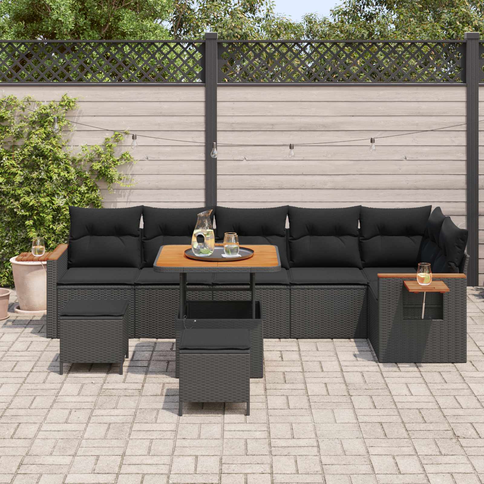 Tuinbankenset 11 st 9-Aantal zitplaatsen Zwart poly rattan