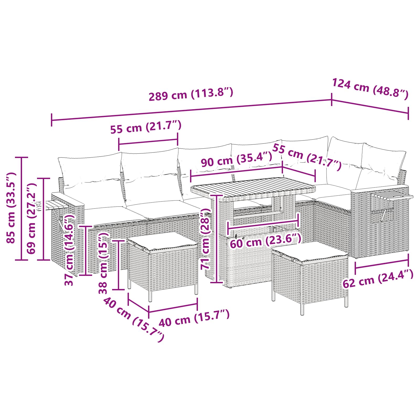 Tuinbankenset 11 st 9-Aantal zitplaatsen Zwart poly rattan