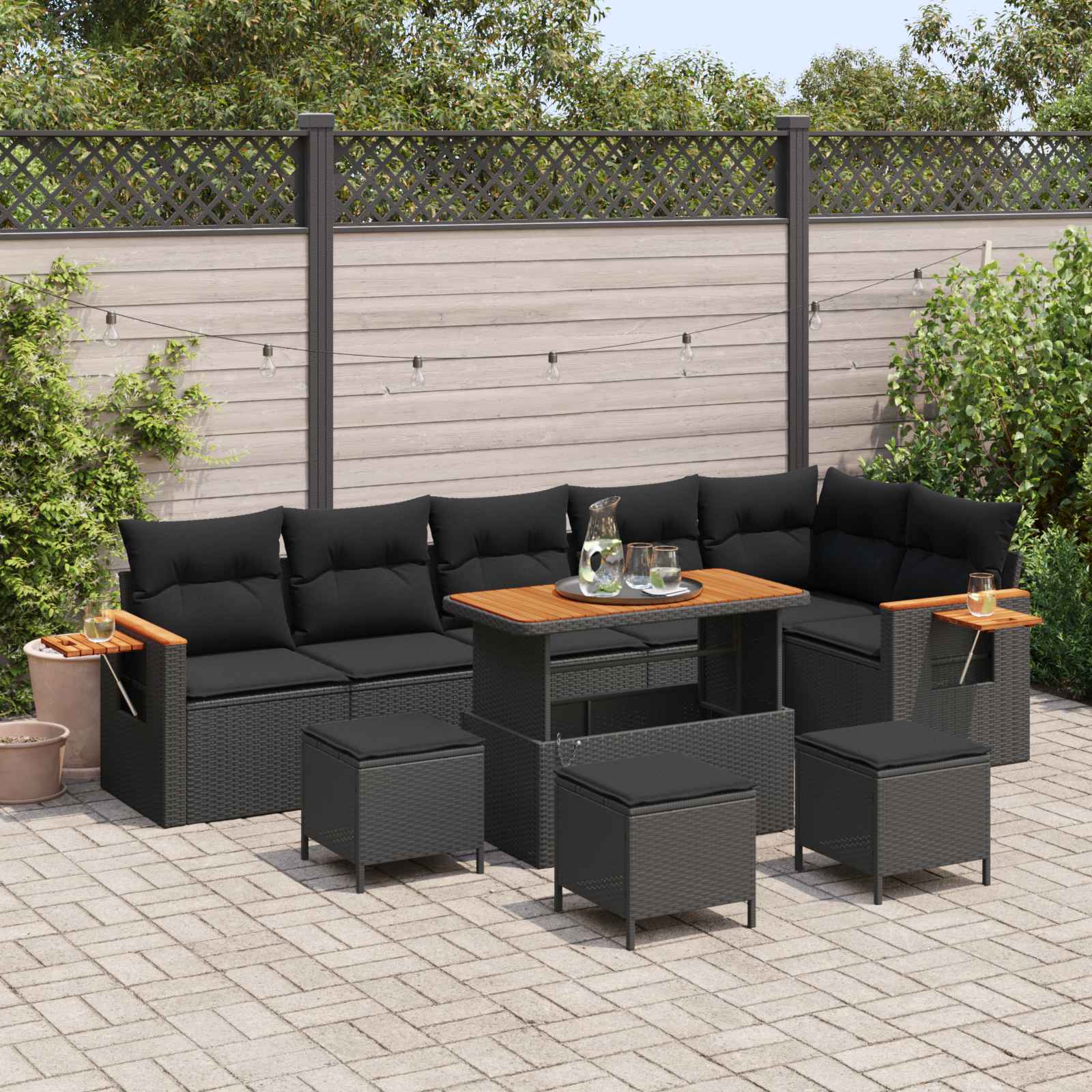 Tuinbankenset 12 st 8-Aantal zitplaatsen Zwart poly rattan