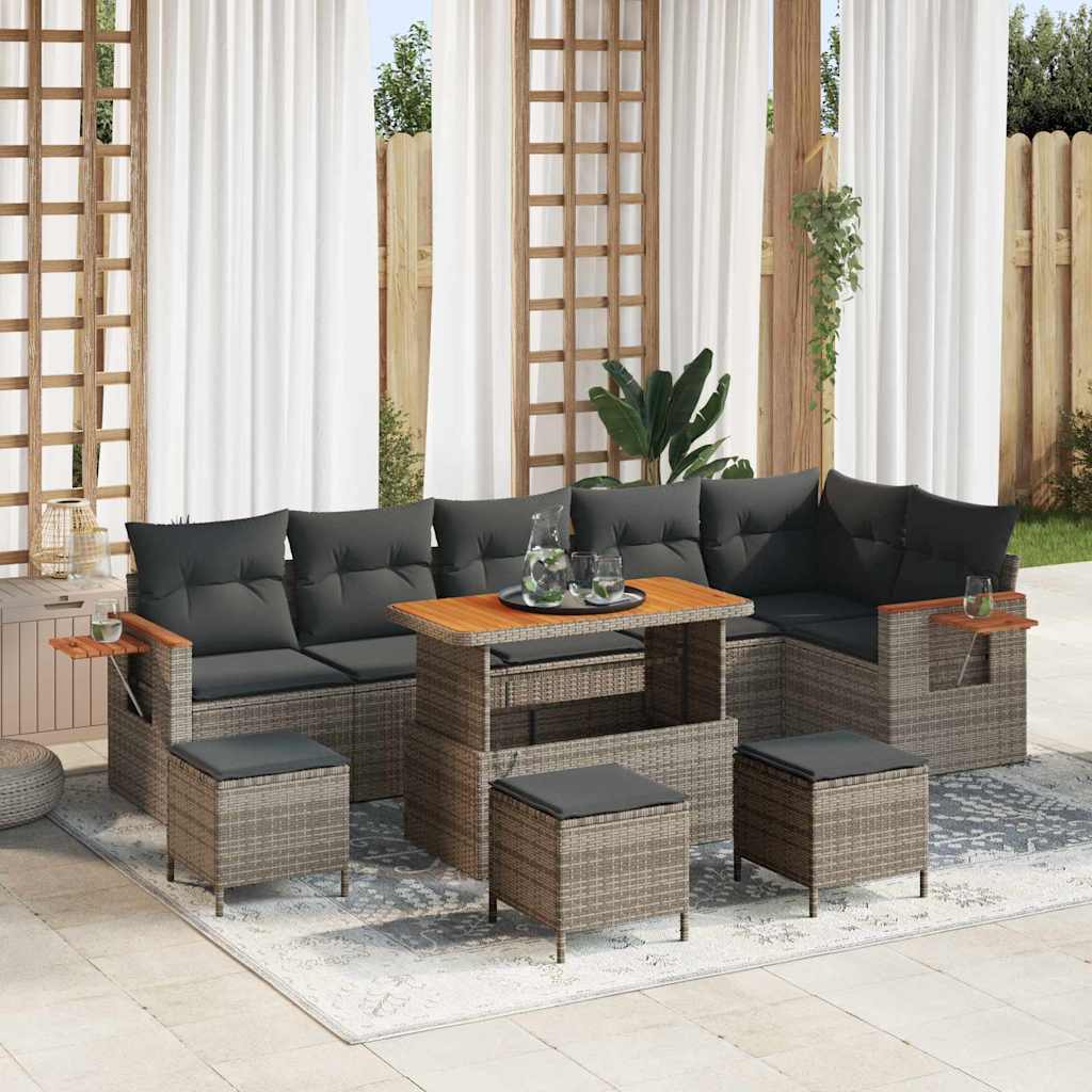 Tuinbankenset 12 st 8-Aantal zitplaatsen Grijs poly rattan
