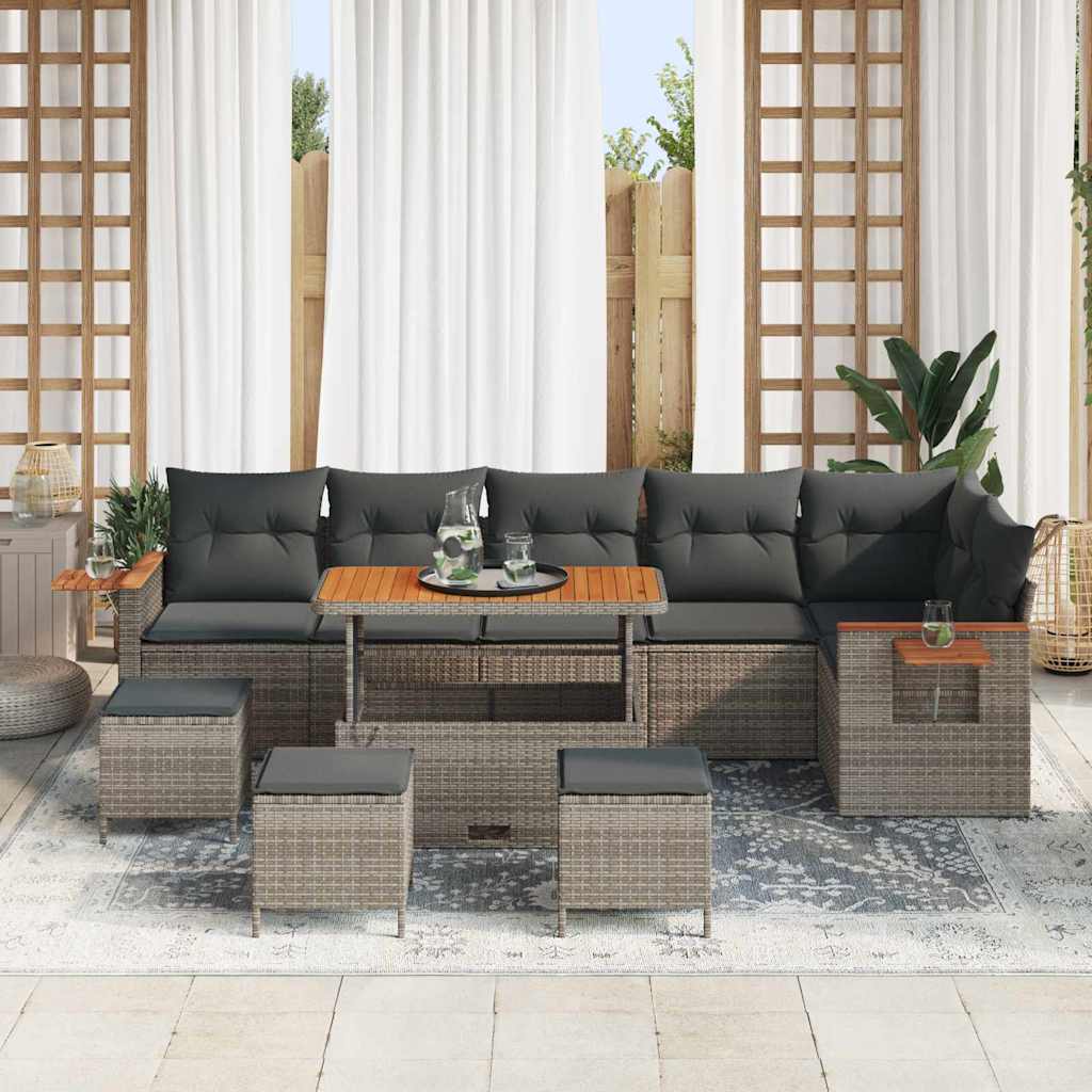 Tuinbankenset 12 st 8-Aantal zitplaatsen Grijs poly rattan