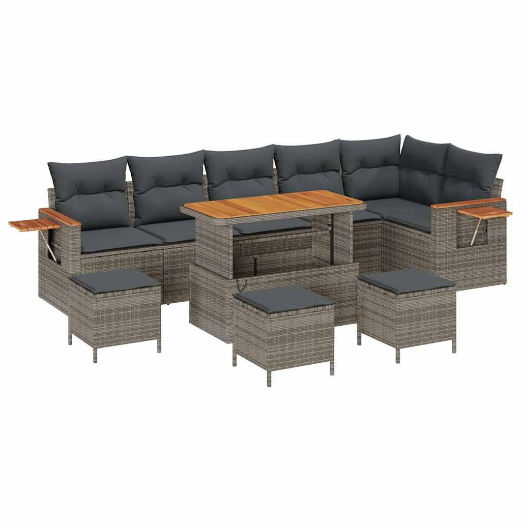 Tuinbankenset 12 st 8-Aantal zitplaatsen Grijs poly rattan