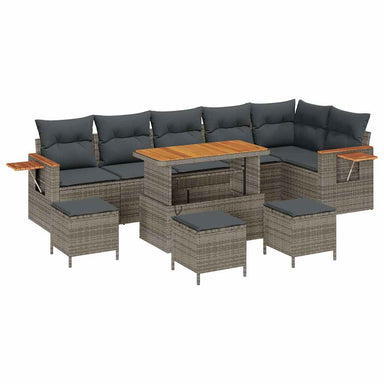Tuinbankenset 12 st 8-Aantal zitplaatsen Grijs poly rattan