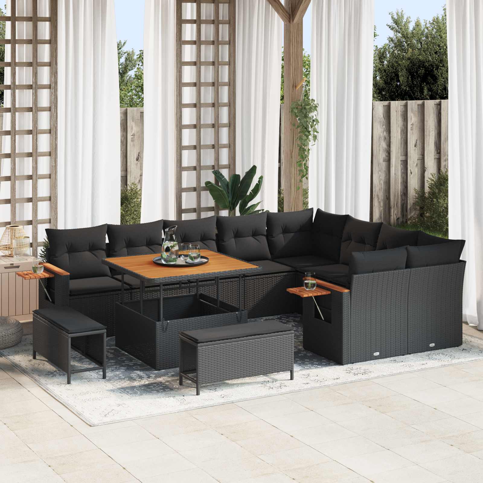 Tuinbankenset 13 st 11-Aantal zitplaatsen Zwart poly rattan