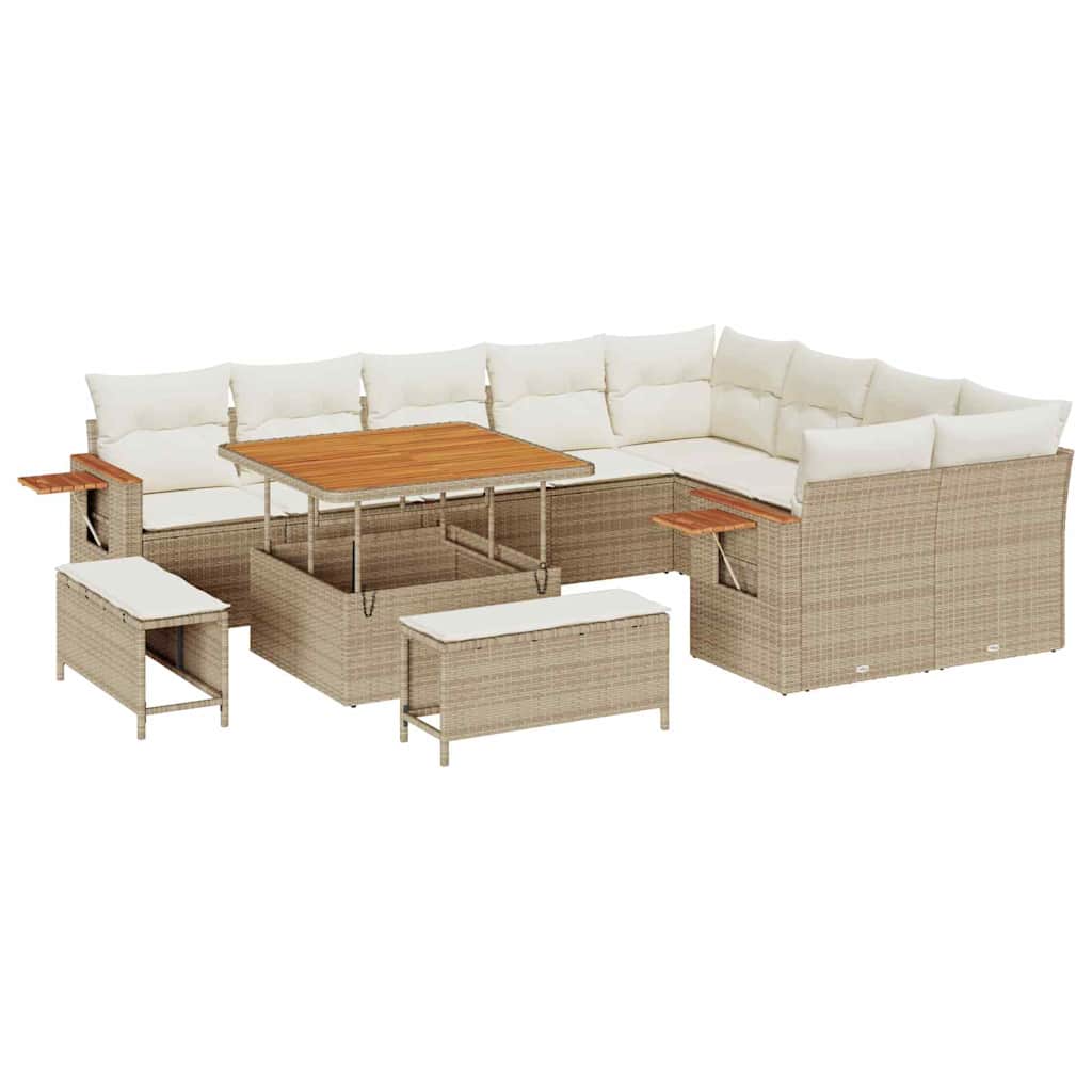 Tuinbankenset met kussen 13 pcs Beige en Crème poly rattan
