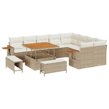 Tuinbankenset met kussen 13 pcs Beige en Crème poly rattan