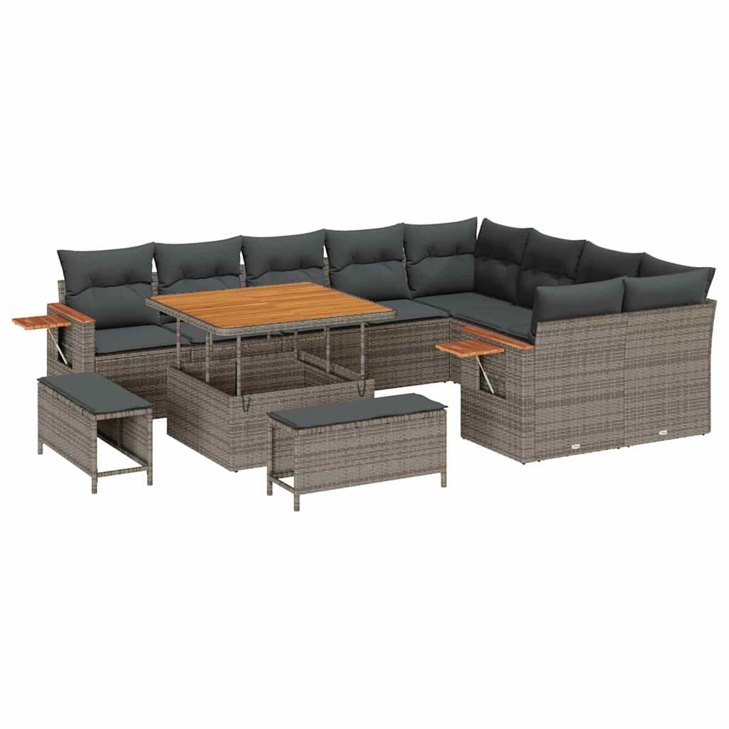 Tuinbankenset 13 st 11-Aantal zitplaatsen Grijs poly rattan