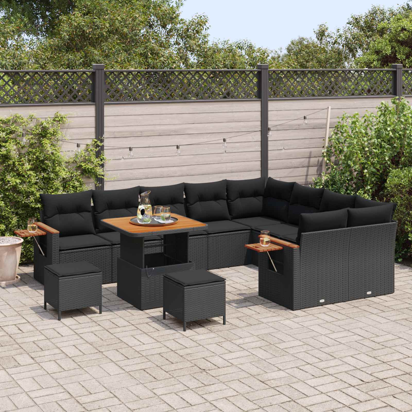 Tuinbankenset 13 st 9-Aantal zitplaatsen Zwart poly rattan