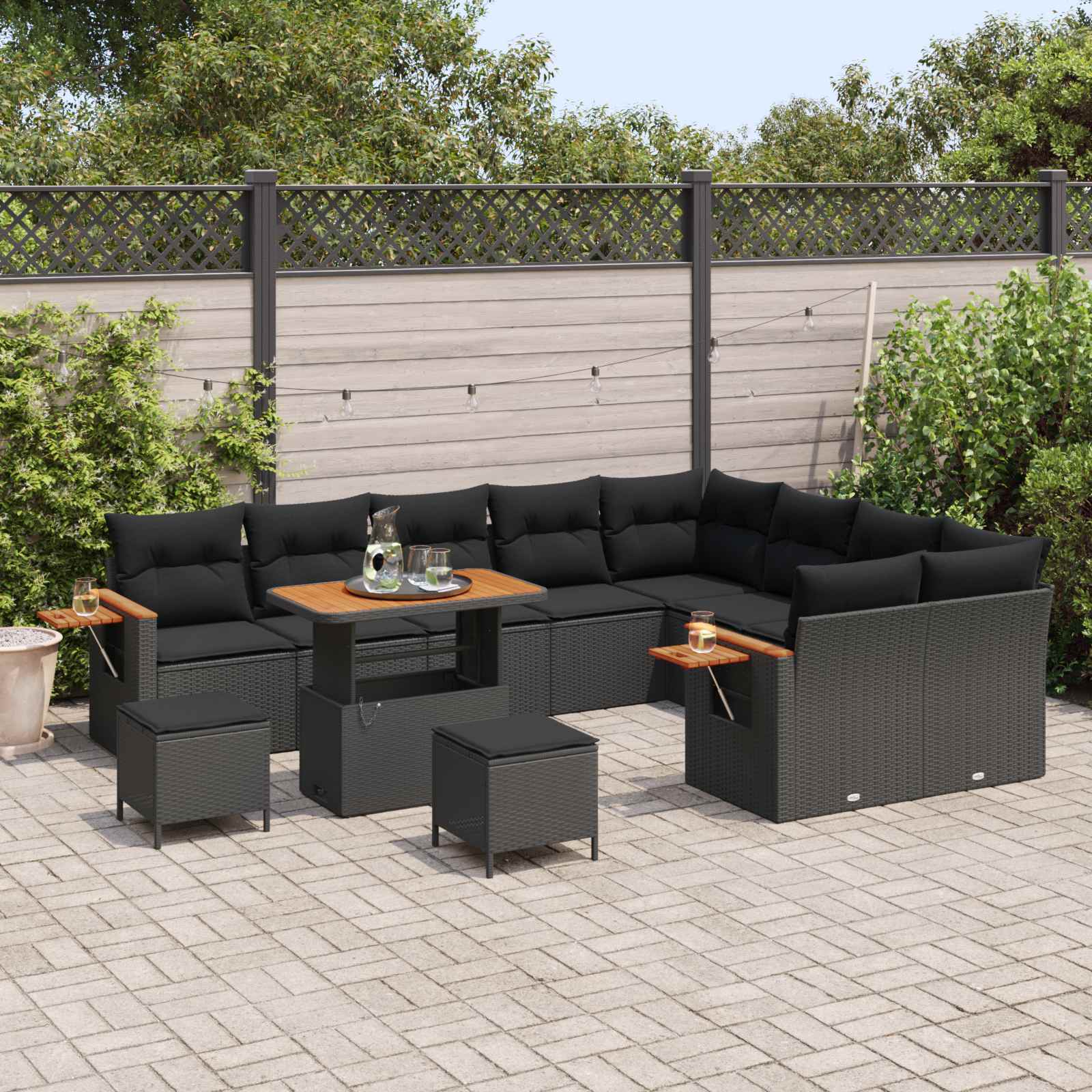 Tuinbankenset 13 st 9-Aantal zitplaatsen Zwart poly rattan