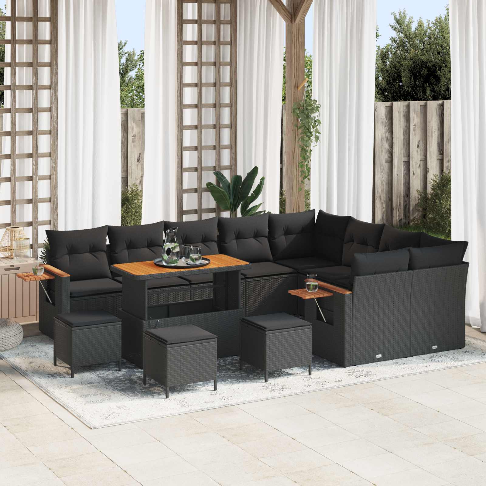 Tuinbankenset 14 st 10-Aantal zitplaatsen Zwart poly rattan