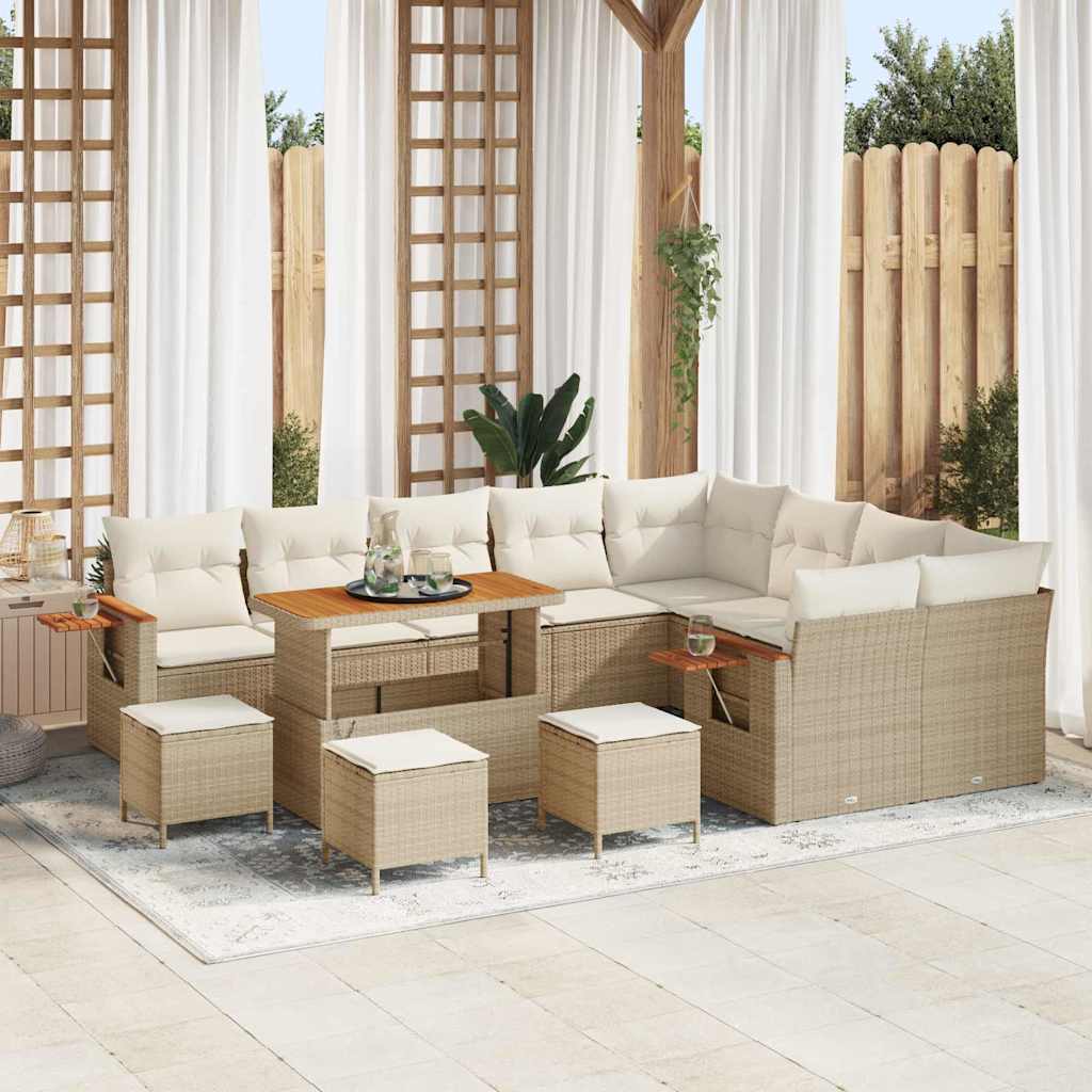 Tuinbankenset met kussen 14 pcs Beige en Crème poly rattan