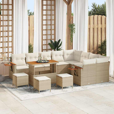 Tuinbankenset met kussen 14 pcs Beige en Crème poly rattan