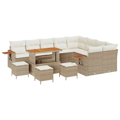 Tuinbankenset met kussen 14 pcs Beige en Crème poly rattan