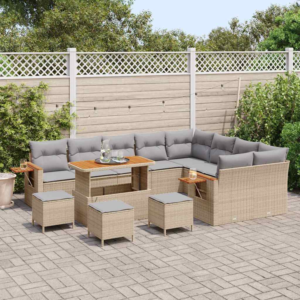 Tuinbankenset 14 st 10-Aantal zitplaatsen Beige en Licht Grijs