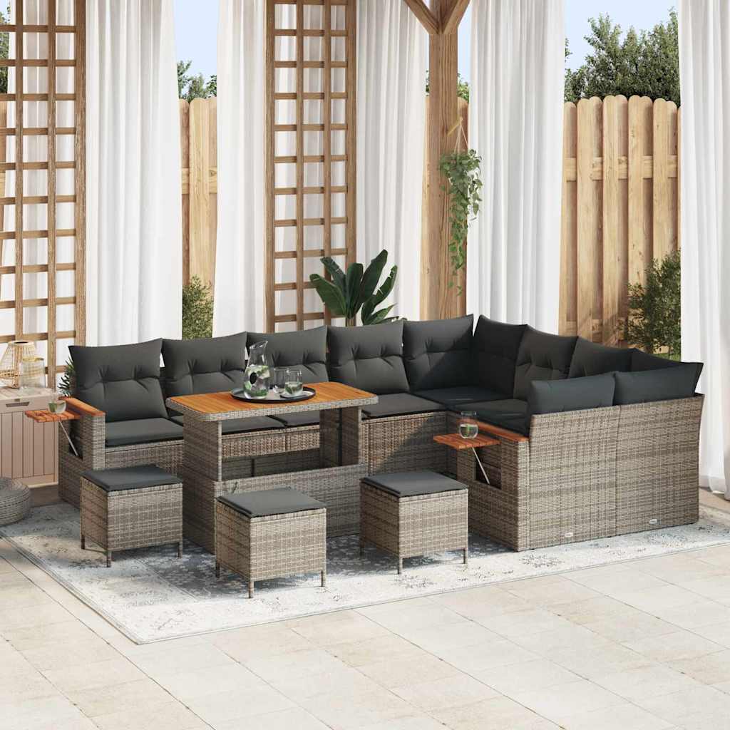 Tuinbankenset 14 st 10-Aantal zitplaatsen Grijs poly rattan