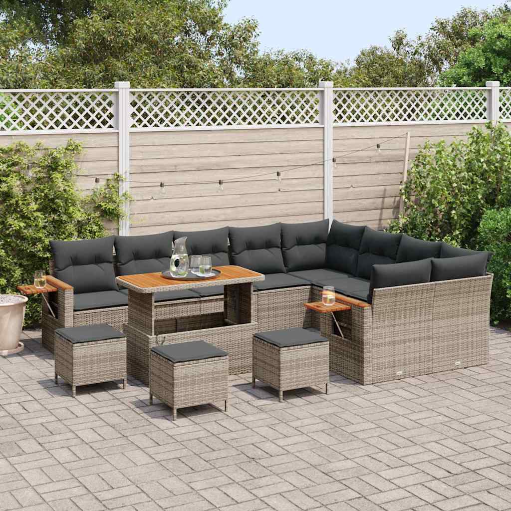 Tuinbankenset 14 st 10-Aantal zitplaatsen Grijs poly rattan