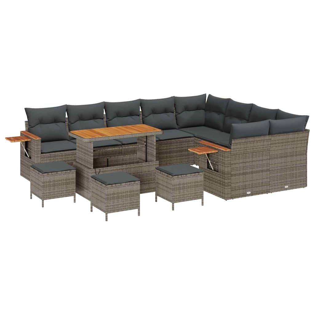 Tuinbankenset 14 st 10-Aantal zitplaatsen Grijs poly rattan