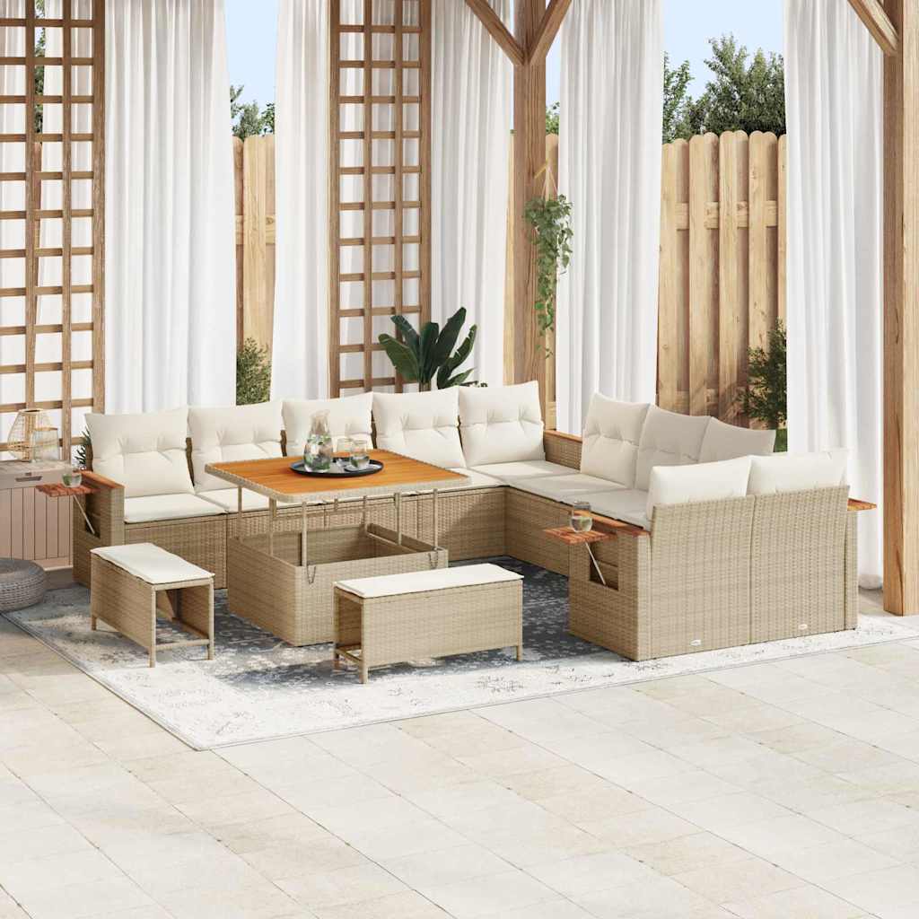 Tuinbankenset 17 st 12-Aantal zitplaatsen Beige en Crème