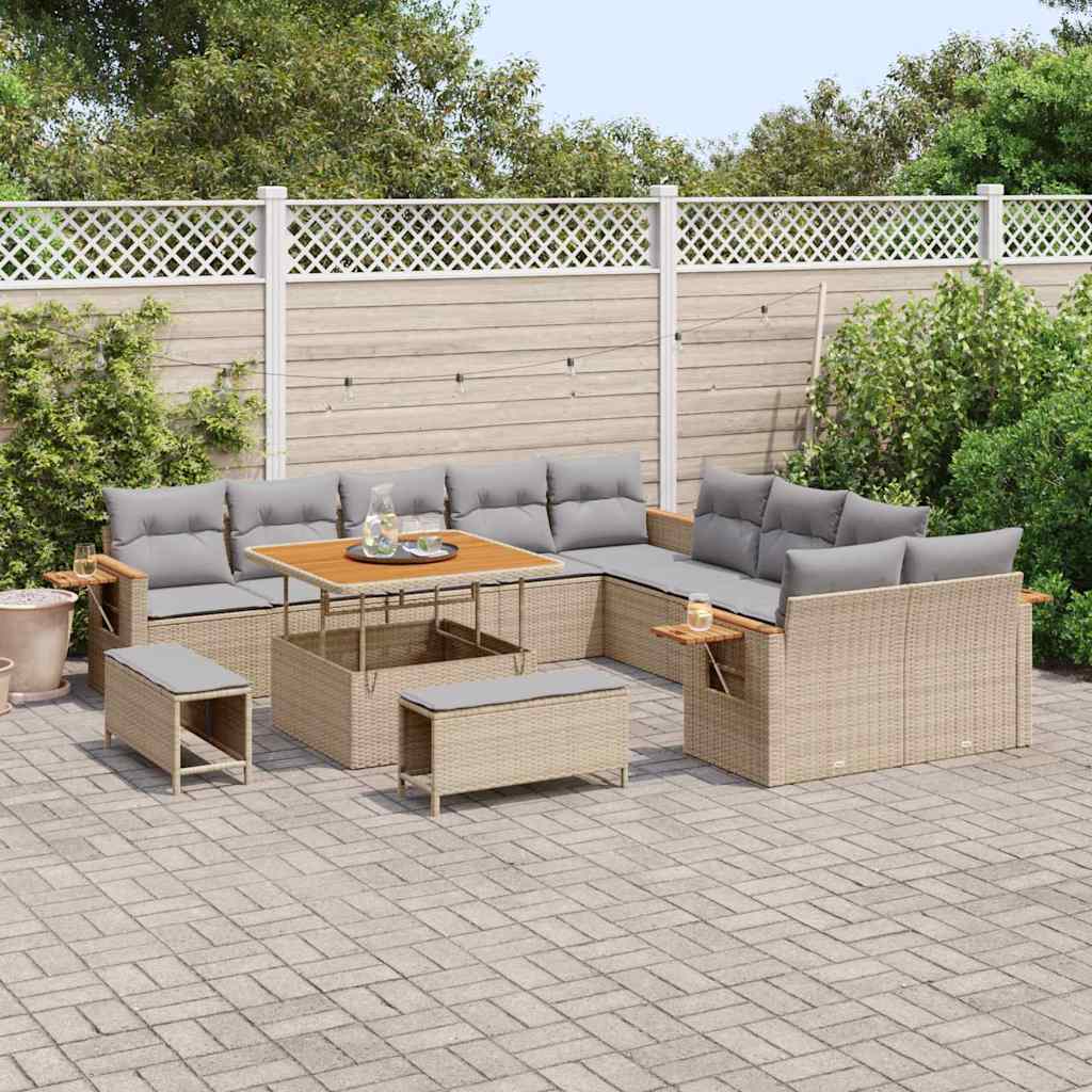 Tuinbankenset 17 st 12-Aantal zitplaatsen Beige en Licht Grijs