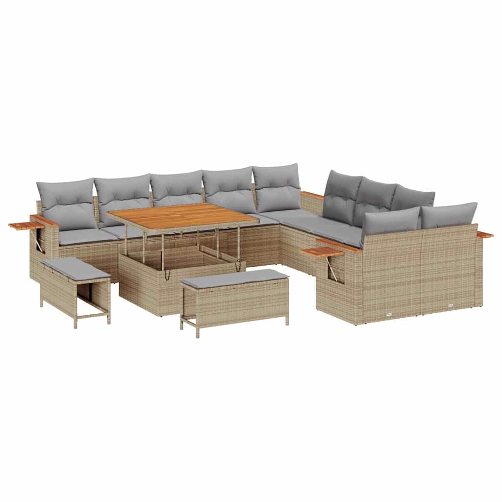 Tuinbankenset 17 st 12-Aantal zitplaatsen Beige en Licht Grijs
