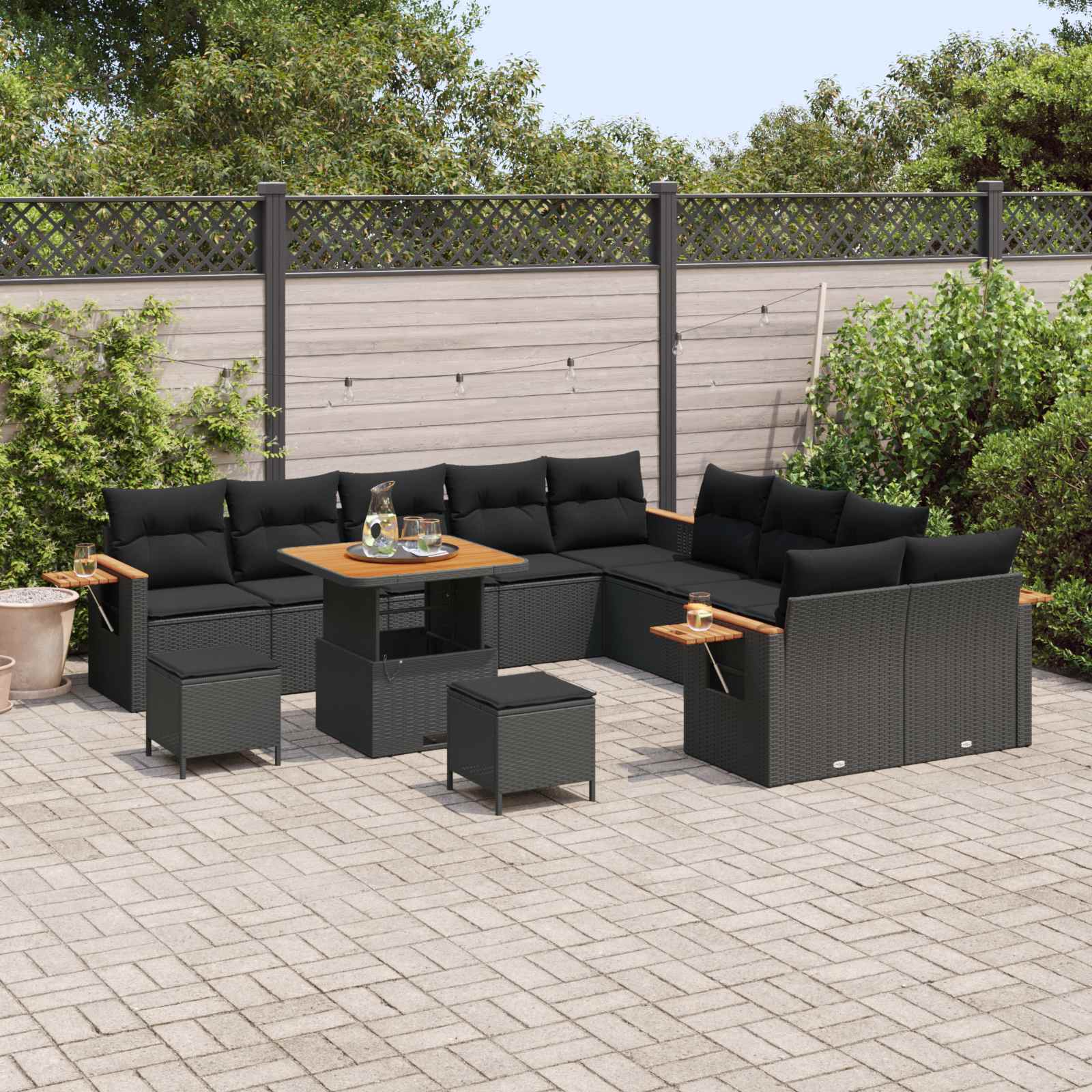 Tuinbankenset 17 st 10-Aantal zitplaatsen Zwart poly rattan