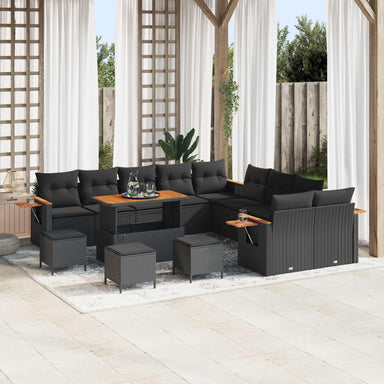 Tuinbankenset 18 st 11-Aantal zitplaatsen Zwart poly rattan