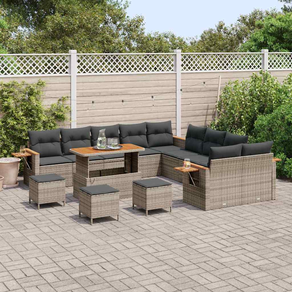 Tuinbankenset 18 st 11-Aantal zitplaatsen Grijs poly rattan