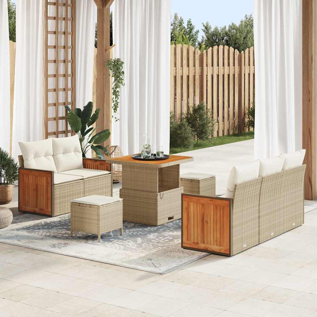 Tuinbankenset 10 st 7-Aantal zitplaatsen Beige en Crème