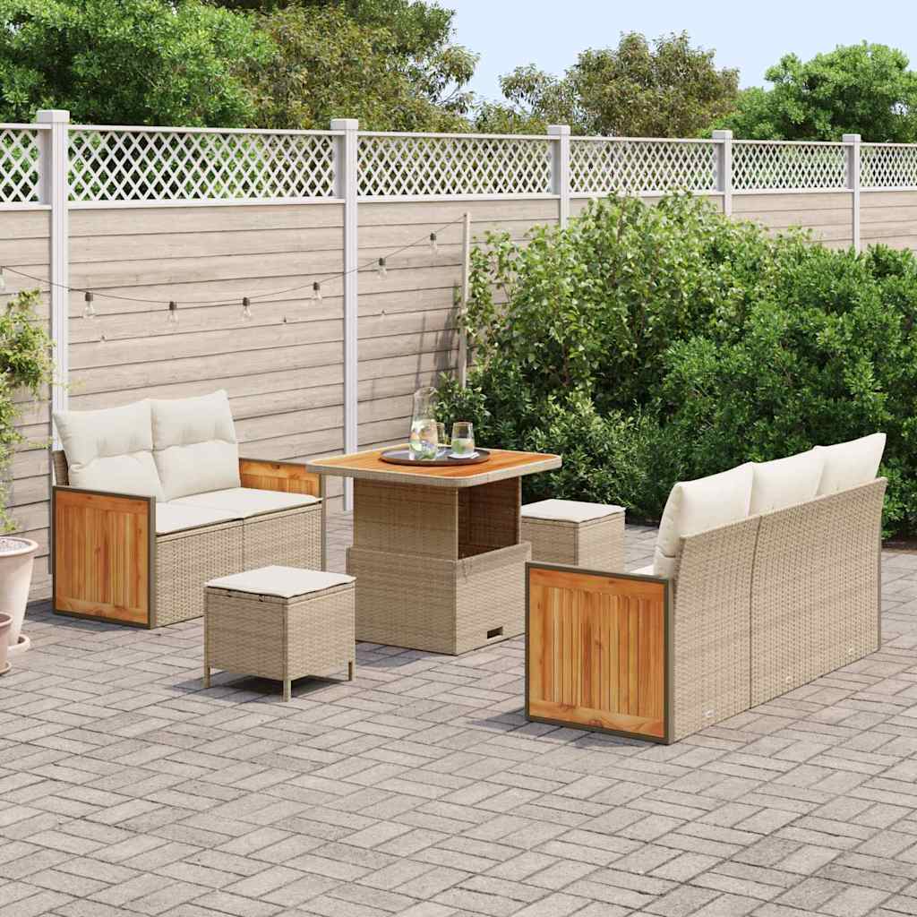 Tuinbankenset 10 st 7-Aantal zitplaatsen Beige en Crème